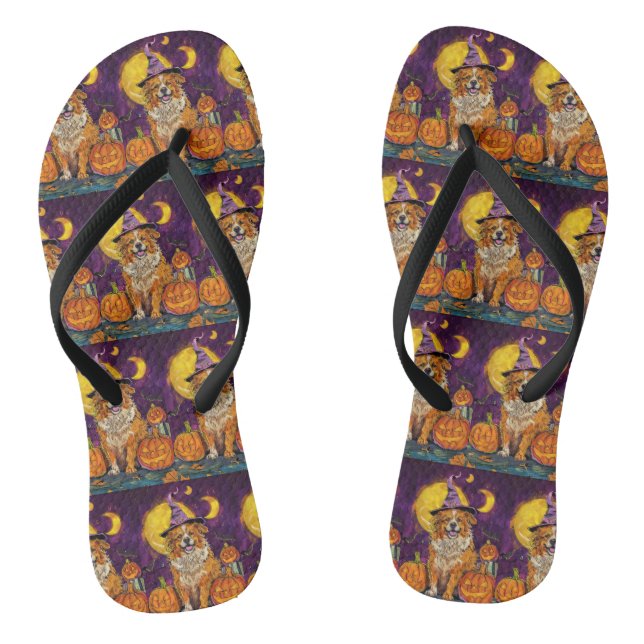 Nova Scotia Duck Toller Halloween Witch Pumpkin Thongs (Footbed)