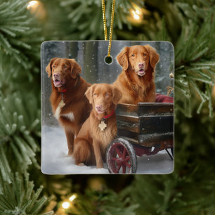 Nova Scotia Duck Toller Retriever Snowy Sleigh Ceramic Ornament