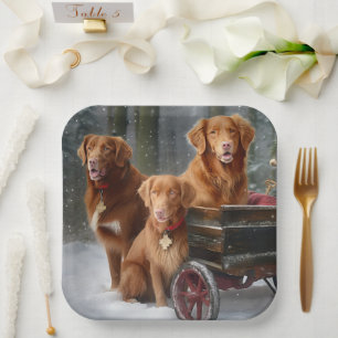 Nova Scotia Duck Toller Retriever Snowy Sleigh Paper Plate