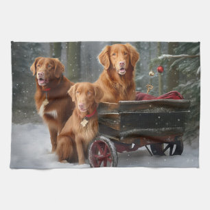 Nova Scotia Duck Toller Retriever Snowy Sleigh Tea Towel