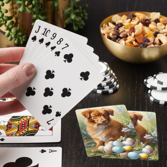 Nova Scotia Duck Toller with Easter Eggs Holiday Playing Cards (In Situ)