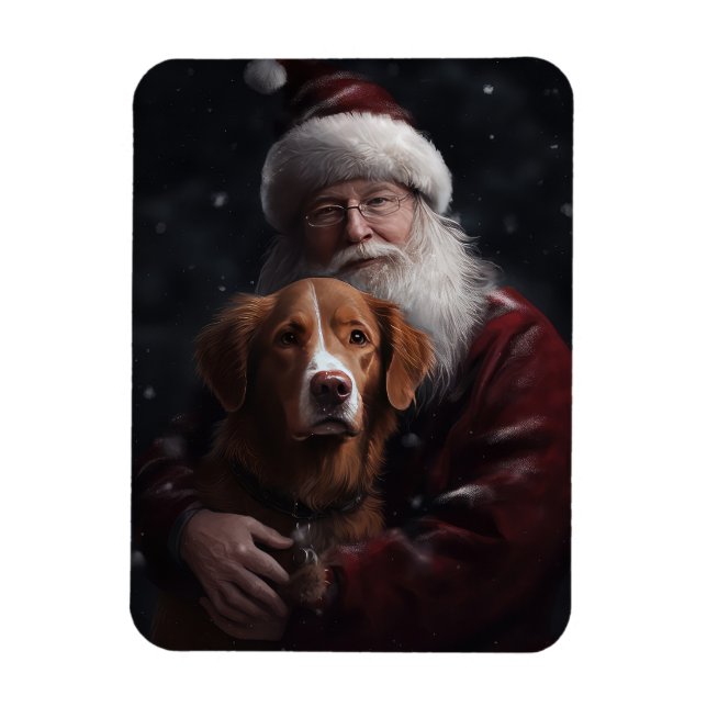 Nova Scotia Duck Toller With Santa Claus Festive Magnet (Vertical)