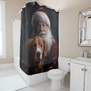 Nova Scotia Duck Toller With Santa Claus Festive Shower Curtain