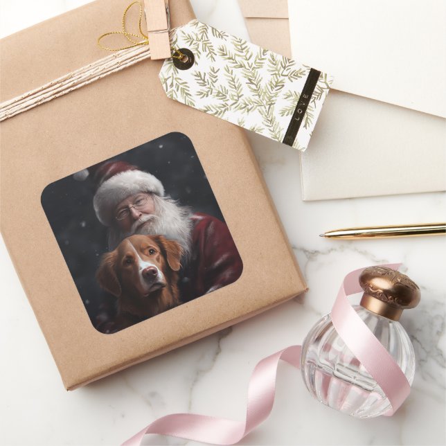 Nova Scotia Duck Toller With Santa Claus Festive Square Sticker (Gifting)