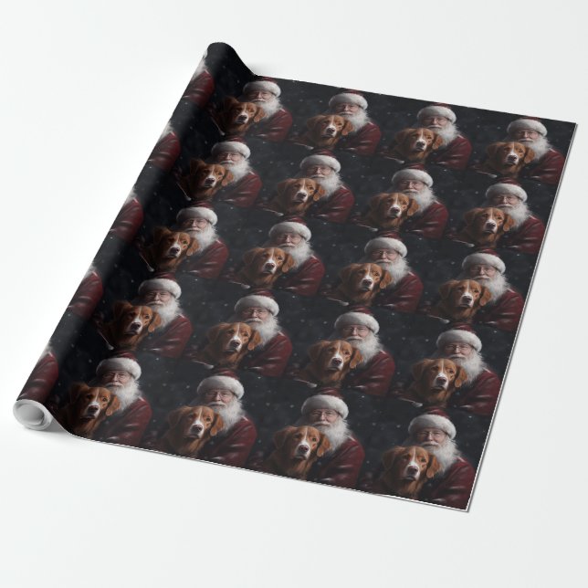 Nova Scotia Duck Toller With Santa Claus Festive Wrapping Paper (Unrolled)