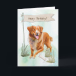 Nova Scotia Duck Tolling Retriever Birthday Sign Card<br><div class="desc">Bright-eyed and bushy-tailed,  the “Toller” adds a splash of energy to this peaceful birthday scene. With its playful spirit and alert pose,  this card suits someone full of joy,  drive,  and irresistible charm.</div>