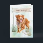 Nova Scotia Duck Tolling Retriever Birthday Sign Card<br><div class="desc">Bright-eyed and bushy-tailed,  the “Toller” adds a splash of energy to this peaceful birthday scene. With its playful spirit and alert pose,  this card suits someone full of joy,  drive,  and irresistible charm.</div>