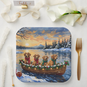 Nova Scotia Duck Tolling Retriever Christmas Boat Paper Plate