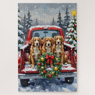 Nova Scotia Duck Tolling Retriever Christmas Red Jigsaw Puzzle