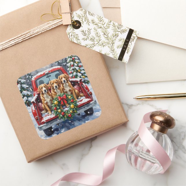 Nova Scotia Duck Tolling Retriever Christmas Red Square Sticker (Gifting)