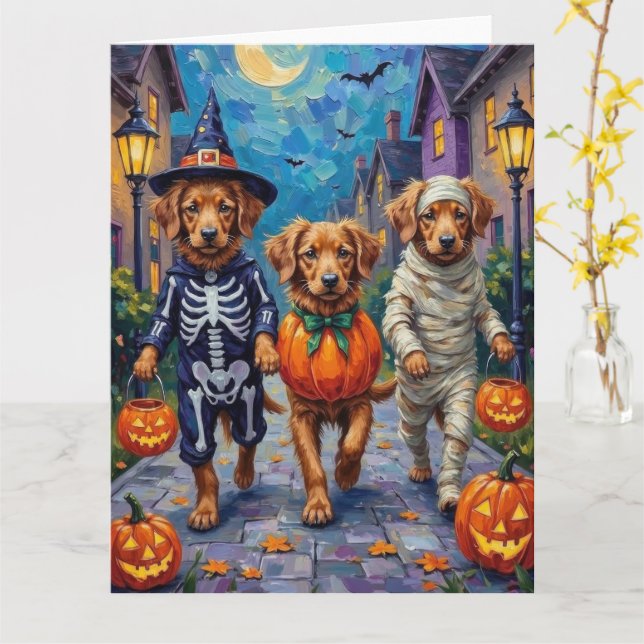Nova Scotia Duck Tolling Retriever Halloween Card (Yellow Flower)