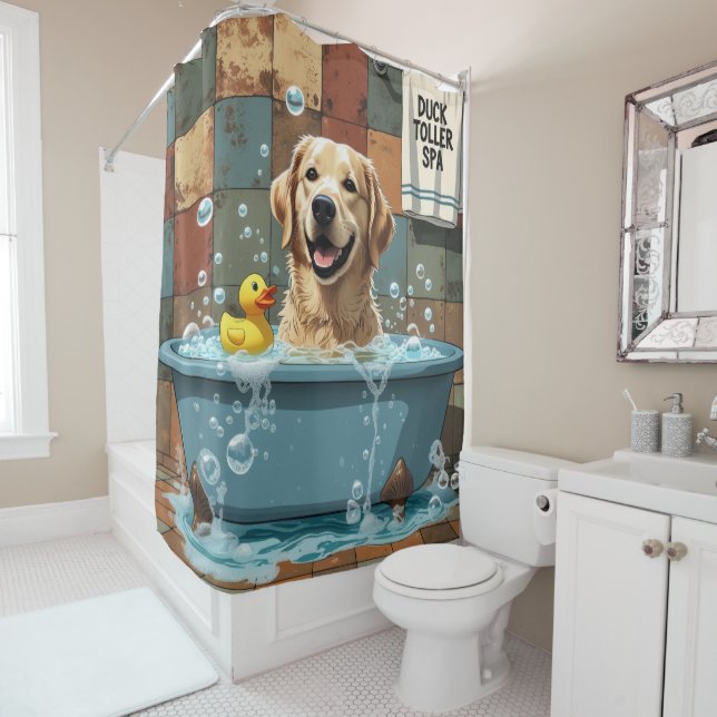 Nova Scotia Duck Tolling Retriever Sleepy Cute Shower Curtain (In Situ)
