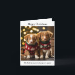 Nova Scotia Ducktolling Retriever Christmas Card<br><div class="desc">Nova Scotia Ducktolling Retriever puppies,  wearing their best Christmas jumpers,  wish you a Happy Christmas - PS: Tell Santa they've beend very good.  They don't want to miss out on their Christmas treats!</div>