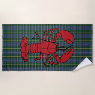 Nova Scotia lobster tartan beach towel