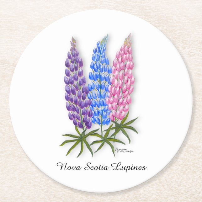 Nova Scotia Lupines Round Paper Coaster (Front)