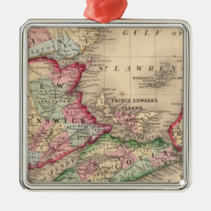 Nova Scotia, New Brunswick, Map by Mitchell Metal Ornament