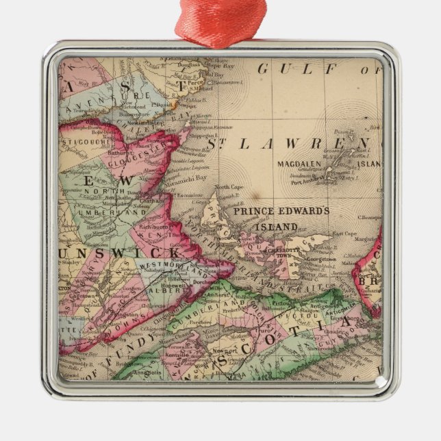 Nova Scotia, New Brunswick, Map by Mitchell Metal Ornament (Front)