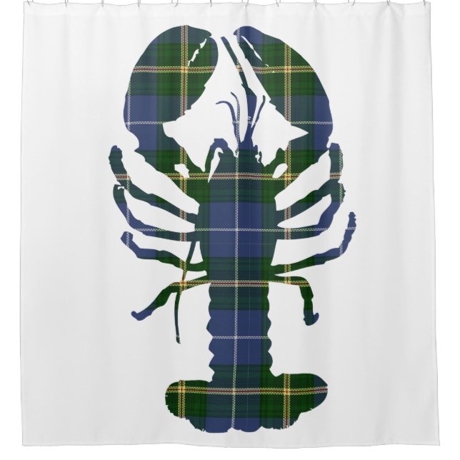 Nova Scotia Tartan blue shower curtain lobster (Front)