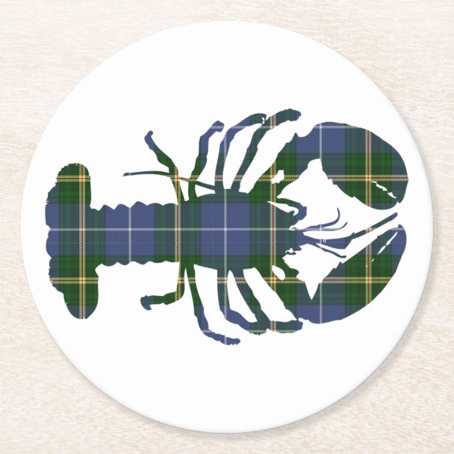 Nova Scotia Tartan lobster pulp board drinkcoaster Round Paper Coaster (Front)