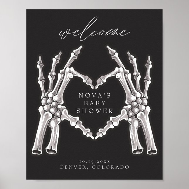 NOVA Skeleton Heart Hands Baby Shower Welcome Poster (Front)
