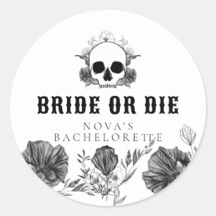 NOVA Skull Bride or Die Til Death Bachelorette Classic Round Sticker