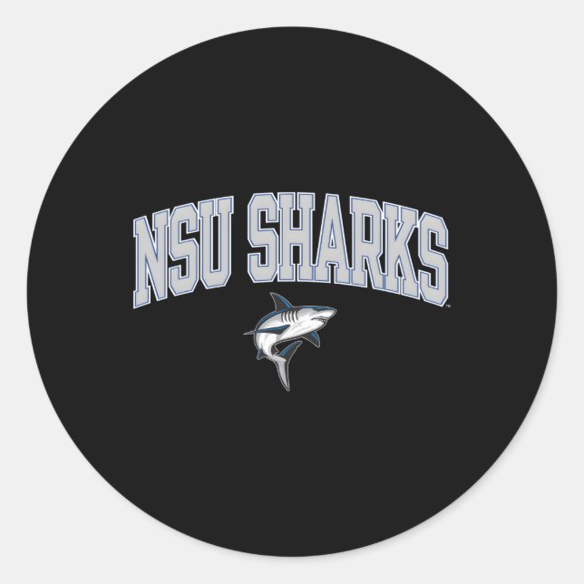 Nova Southeastern Sharks Arch Over Blue Classic Round Sticker (Front)