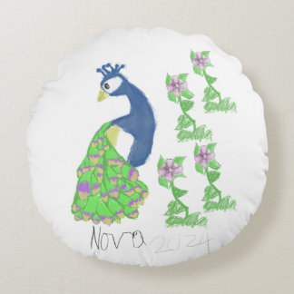 Nova Special Peacock Hand Drawn Round Cushion
