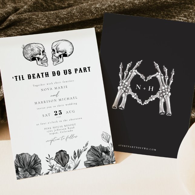 NOVA Til Death Gothic Skull Black Floral Wedding I Invitation (Creator Uploaded)