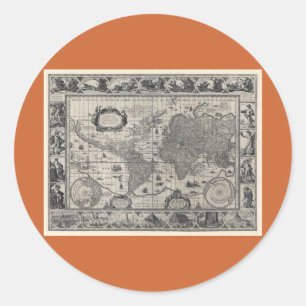 Nova totius terrarum, 1606 Antique World Map Classic Round Sticker
