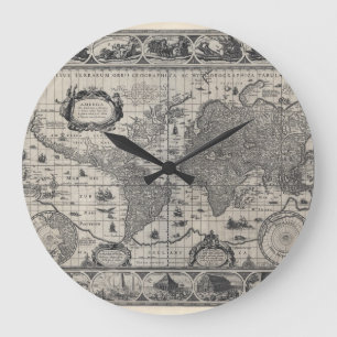 Nova totius terrarum, 1606 Antique World Map Large Clock