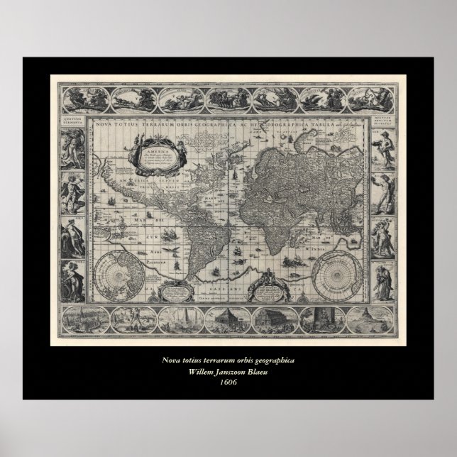 Nova totius terrarum, 1606 Antique World Map Poster (Front)