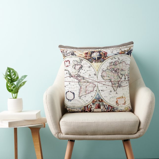 Nova Totius Terrarum Orbis by Henricus Hondius II Cushion (Chair)