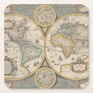 Nova Totius Terrarum Orbis Geographica Square Paper Coaster