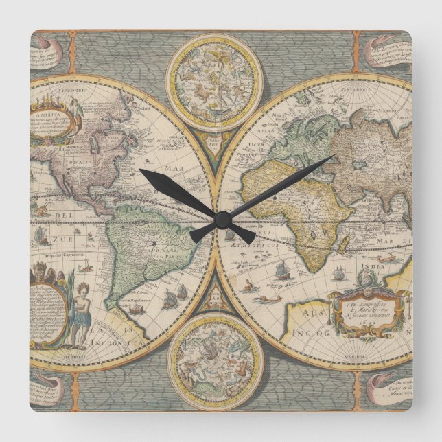 Nova Totius Terrarum Orbis Geographica Square Wall Clock (Front)