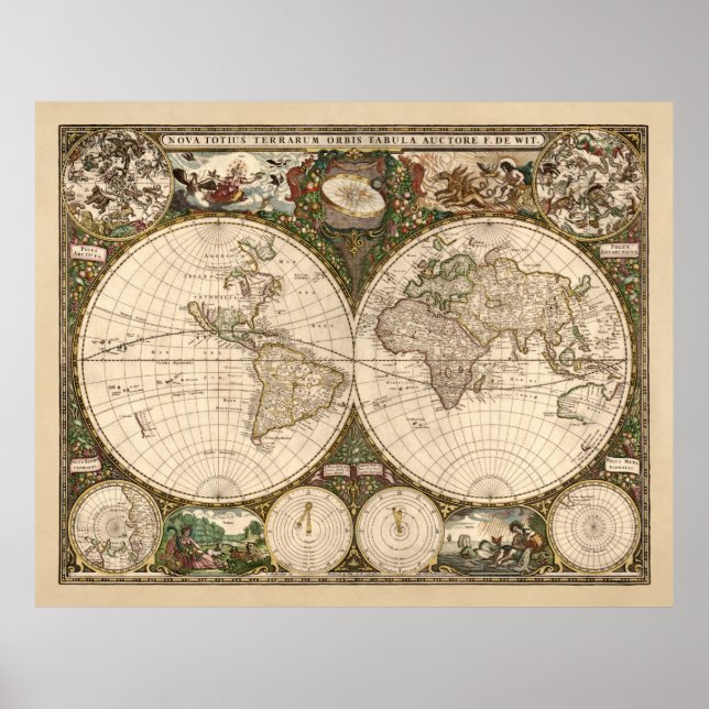Nova Totius Terrarum Orbis Tabula (F. de Wit) Poster (Front)