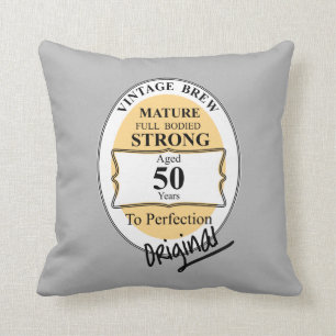 Novelty 50th Milestone Birthday Funny BeerLabel Cushion