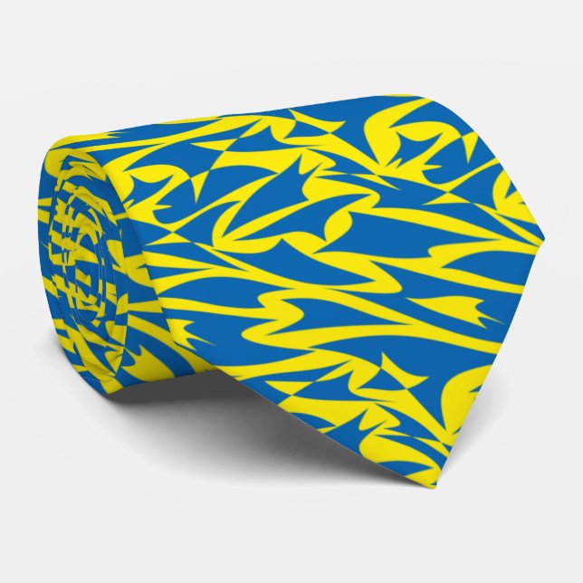 Novelty Abstract Geo Azure Blue & Yellow Tie (Rolled)