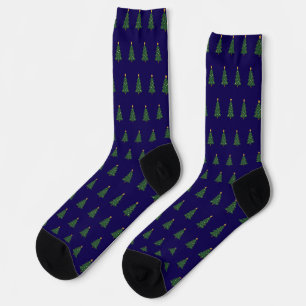 Novelty Cartoon Christmas Tree Navy Blue Holiday Socks