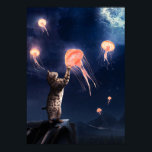 Novelty Cat and Flying Jellyfish Surrealism Art Poster<br><div class="desc">Photoshop manipulation novelty Cat & flying jellyfish surrealism art for cats lovers!</div>