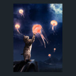 Novelty Cat and Flying Jellyfish Surrealism Art Poster<br><div class="desc">Photoshop manipulation novelty Cat & flying jellyfish surrealism art for cats lovers!</div>