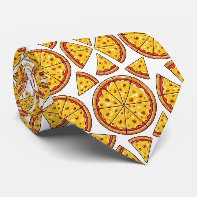 Novelty Cheese Pizza | Fast Food Pattern Neck Tie (Rolled)