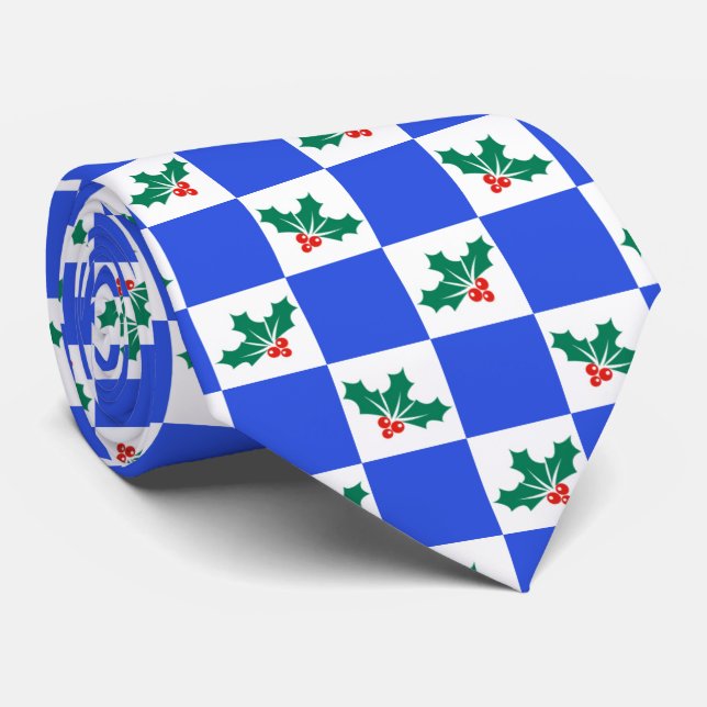 Novelty chequered Holly Christmas Tie (Rolled)