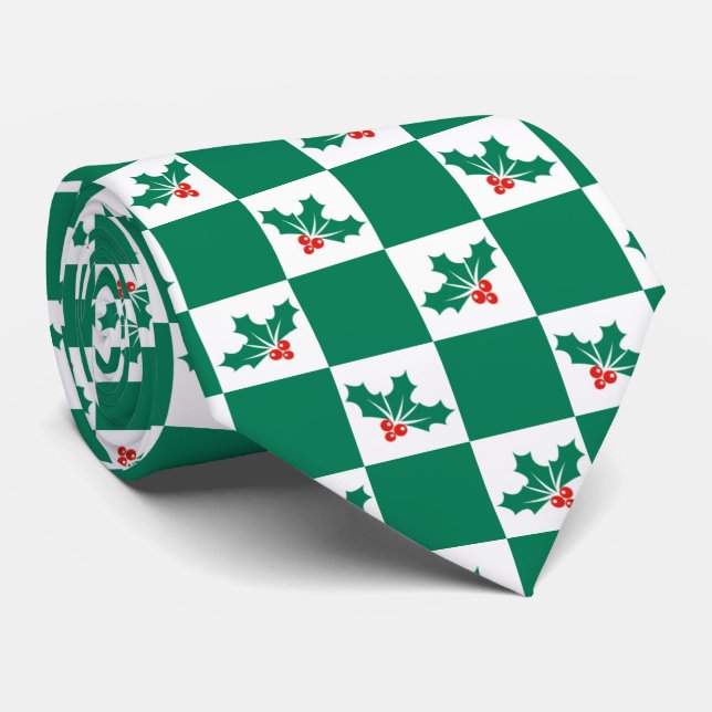 Novelty chequered Holly Christmas Tie (Rolled)