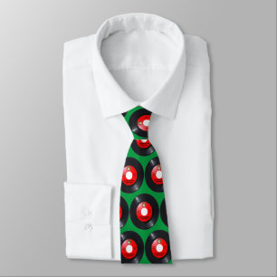 NOVELTY CHRISTMAS NECK TIE, Santa red 45RPM retro Tie