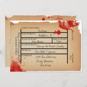Novelty Coroners Toe Tag Halloween Invitation