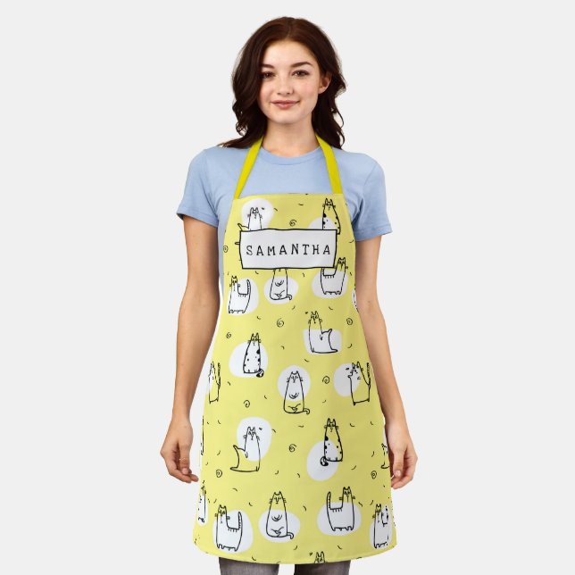 Novelty Funny Cute Kittens Pattern Personalised Apron (Worn)