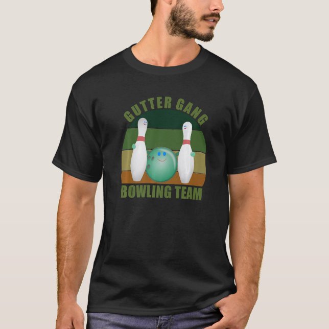 Novelty Funny Ten Pin Bowlers Team Gutter Gang Bow T-Shirt (Front)