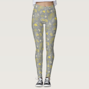 Novelty Ginkgo Grey and Yellow Pattern Leggings