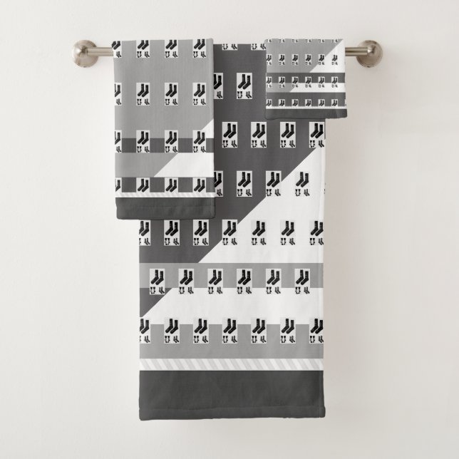 Novelty Grey White Socks Bath Towel Set (Insitu)