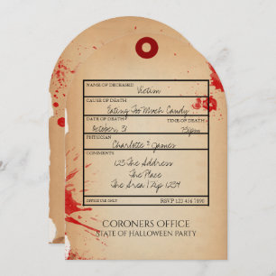 Novelty Halloween Party Toe Tag Coroners Office Invitation
